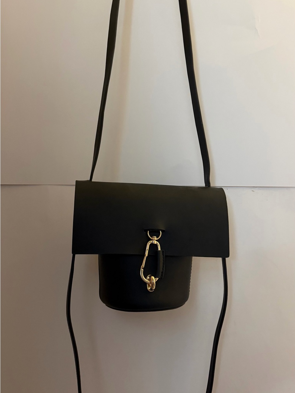 Zac Posen Black Crossbody Bucket Bag with Gold Hardware